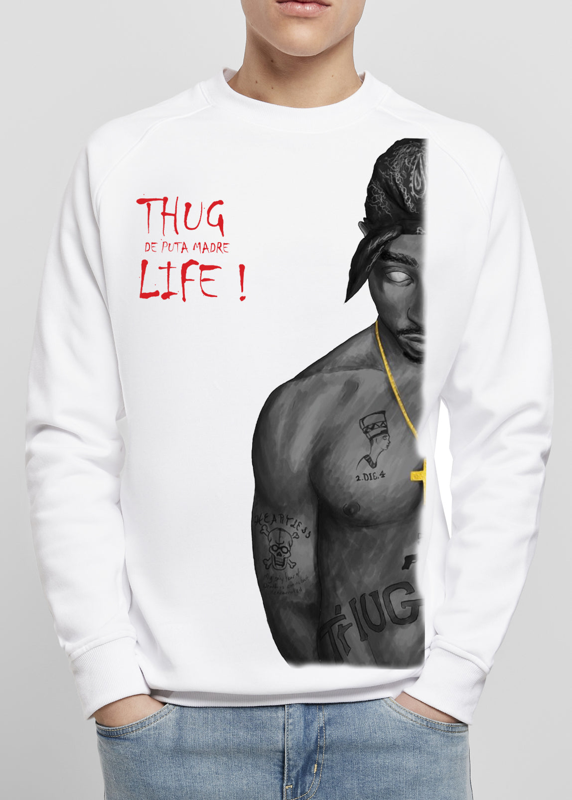 Men's sweatshirt featuring 2Pac Thug Life design, made from high-quality cotton, showcasing a stylish and comfortable fit.